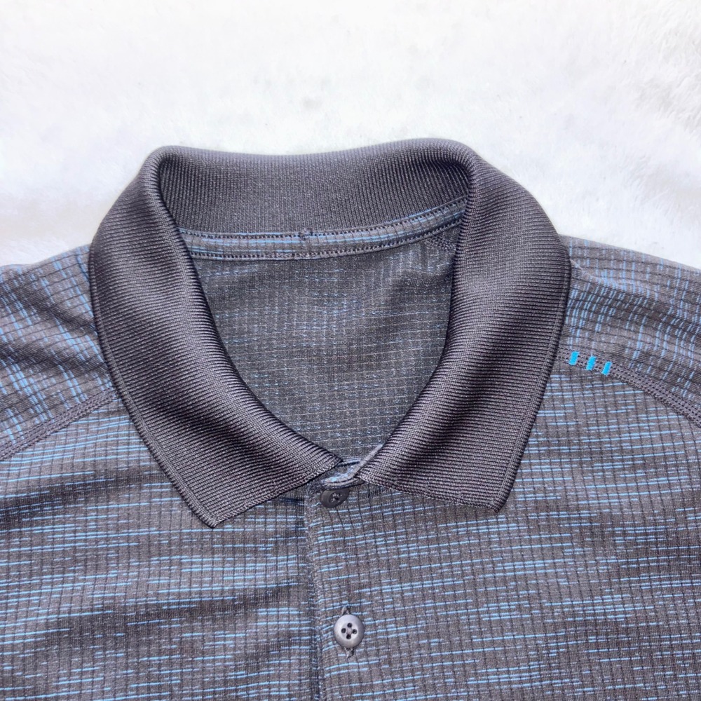 LULULEMON Metal Vent Tech Polo Mens L Blue Black Short Sleeve Athletic Golf Gym - Picture 2 of 9